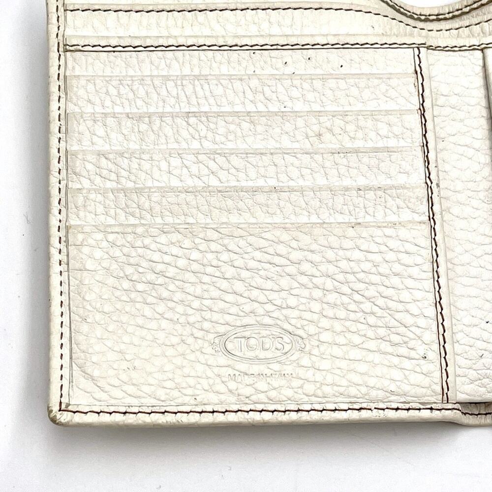 TOD'S vintage wallet white leather snap closure credit cards slots & pockets - Picture 6 of 11